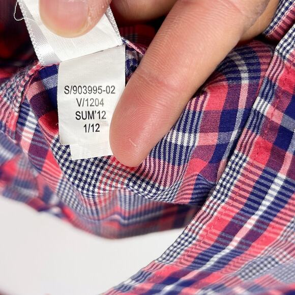 Banana Republic Mens M 15-15.5 Pink Blue Plaid Short Sleeve Button Down Shirt - Picture 8 of 8